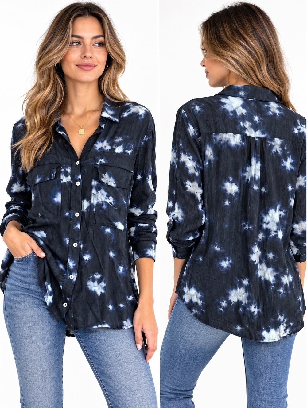 Zara Women's Tie-Dye Button-Up Shirt